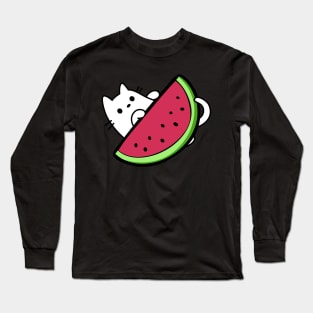 Cat under watermelon slice Long Sleeve T-Shirt